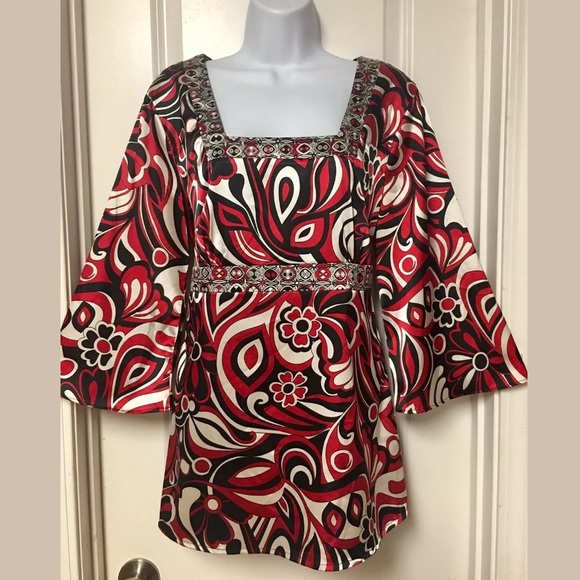 Notations Red Bell Sleeve Adjustable Tunic Top M - Picture 2 of 8